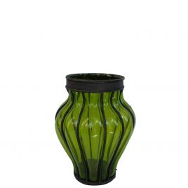 Small Glass Vase w/ Metal (Green)