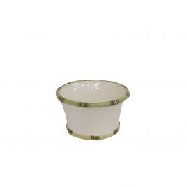 White Ceramic Vase w/ bamboo trim (Small)
