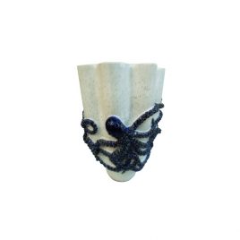 White Curves Vase Blue Octopus L