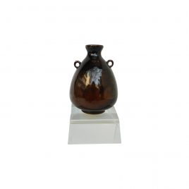 Carbon Black Glazed Ceramic Vase w/ Crystal Base