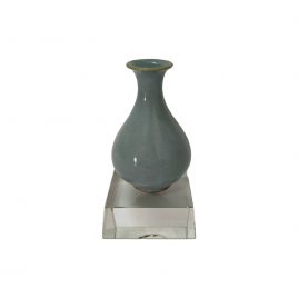 Antique Green Vase Miniature w/ Crystal Base