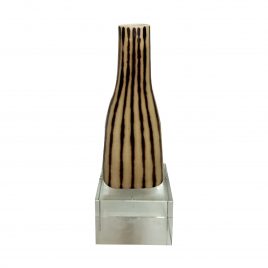 Mustard Stripe Ceramic Vase w/ Crystal Base