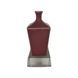 Red glazed ceramic vase w/ Crystal Base