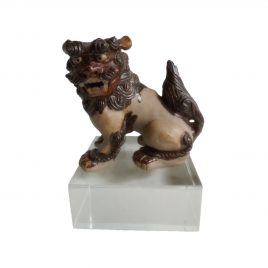 Vintage Chinese Foo Fu Dog Dragon Ceramic Sculpture on Crystal Base