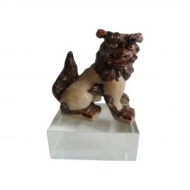 Vintage Chinese Foo Fu Dog Dragon Ceramic Sculpture on Crystal Base