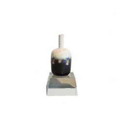 White Brown Gazed Ceramic Vase w/ Crystal Base