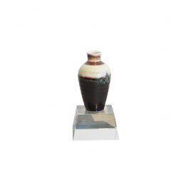 Beige Brown Glazed Ceramic Vase w/ Crystal Base