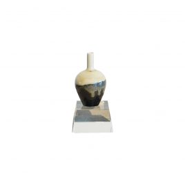 Beige Brown Glazed Ceramic Vase w/ Crystal Base