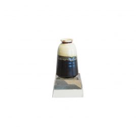 Beige Brown Glazed Ceramic Vase w/ Crystal Base