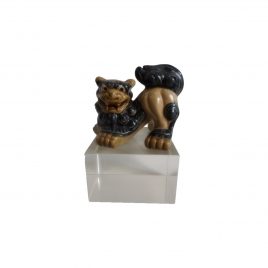 Vintage Chinese Foo Fu Dog Dragon Ceramic Sculpture on Crystal Base