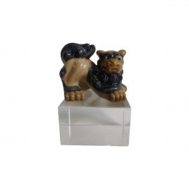 Vintage Chinese Foo Fu Dog Dragon Ceramic Sculpture on Crystal Base