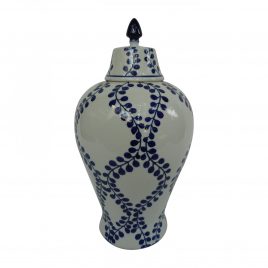 Ceramic navy blue leaves Canister (L)