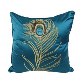 Blue Peacock Feather Pillow