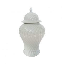 White Ceramic Ginger Jar with Lid