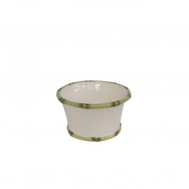White Ceramic Vase with bamboo trim (Small)