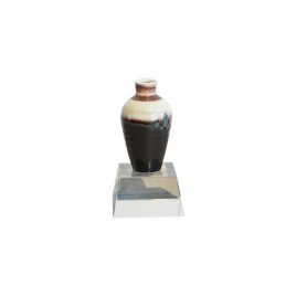 Beige Brown Glazed Ceramic Vase with Crystal Base
