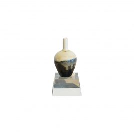 Beige Brown Glazed Ceramic Vase with Crystal Base