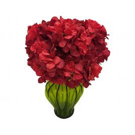 Red Hydrangea Bouquet in Greent glass vase