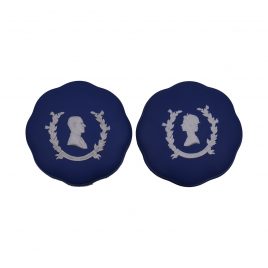 Wedgewood Dark Blue Jasperware Round Trinket(Commemorative 1977′ Silver Jubilee: Queen Elizabeth II & Duke of Edinburgh) 2 pcs/ set