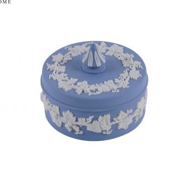 Wedgwood Blue Jasperware Round Vines Spiked Lidded Box (L)