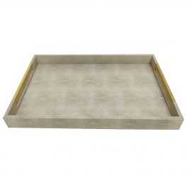 Leather Tray Cream Texture (L)-ถาดหนังสีเทาอ่อนทรงสี่เหลี่ยมผืนผ้า