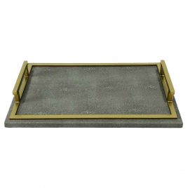 Leather Tray Dark Grey Texture – ถาดหนังสีเทาเข้มทรงสี่เหลี่ยมผืนผ้า