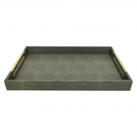 Leather Tray Dark Grey Texture (L) – ถาดหนังสีเทาเข้มทรงสี่เหลี่ยมผืนผ้า