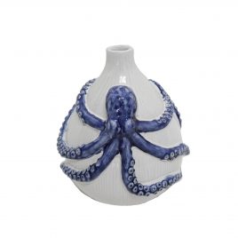 Blue Octopus Ceramic Vase – แจกันลายหมึกยักษ์
