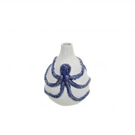 Blue Octopus Ceramic Vase – แจกันลายหมึกยักษ์