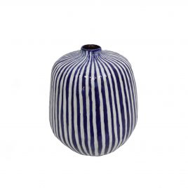 Cobalt Blue Stripe Handcrafted Ceramic Vase – แจกันลายทางสีน้ำเงินขาว