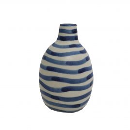 Handcrafted Ceramic Vase – แจกันเซรามิกลายทางสีน้ำเงิน