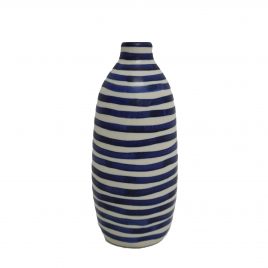Navy Stripe Handcrafted Ceramic Vase – แจกันเซรามิกลายทางสีน้ำเงิน
