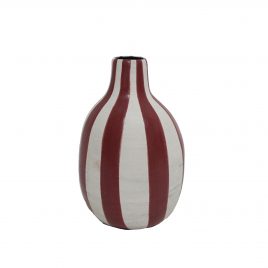 Red Stripe Handcrafted Ceramic Vase – แจกันเซรามิกสีแดงขาว
