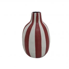 Red Stripe Handcrafted Ceramic Vase – แจกันเซรามิกสีแดงขาว