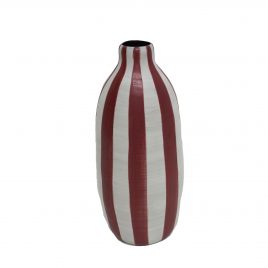 Red Stripe Handcrafted Ceramic Vase – แจกันเซรามิกสีแดงขาว