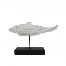 White Wooden Fish on Stand – ปลาไม้ตั้งโชว์