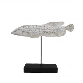 White Wooden Fish on Stand – ปลาไม้ตั้งโชว์