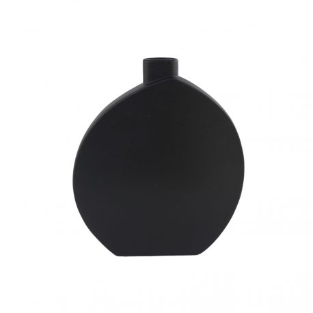 Matte Black Ink Round Flat Vase (L)