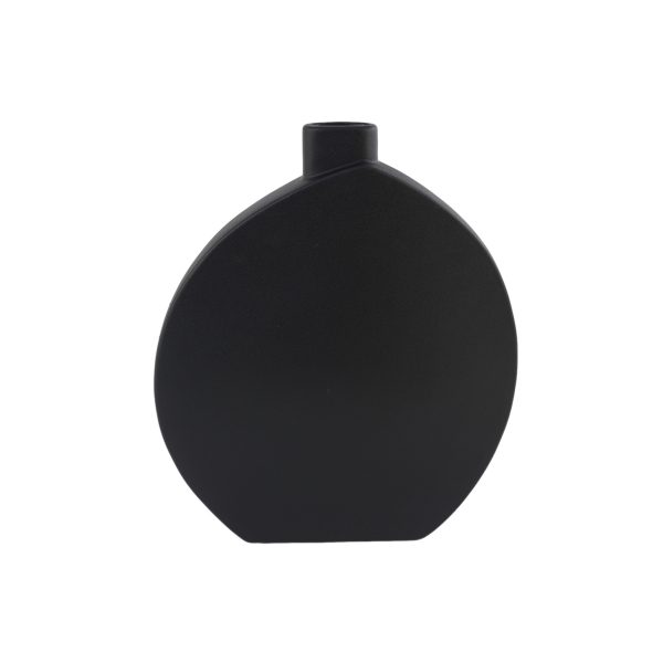 C&C Home Matte Black Ink Round Flat Vase - แจกันแต่งบ้าน