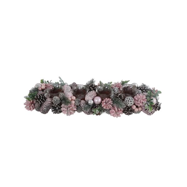 C&C Home Frosted Pinecone Berries Christmas Candle Holder