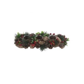 C&C Home Frosted Pinecone Berries Christmas Candle Holder – เชิงเทียนดอกไม้ประดับตกแต่งสไตล์คริสต์มาส