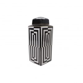 Geometric Black & White Ceramic Ginger Jar w/ Lid