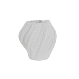Groove White Ceramic Vase (M)/แจกันเซรามิคสีขาวร่อง