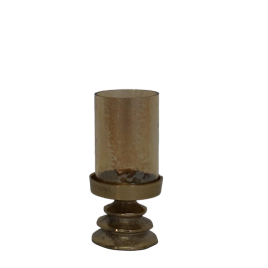 Amber Glass Pillar Gold Candle Holder (S)-เชิงเทียนแก้วสีเหลืองอำพัน (S)